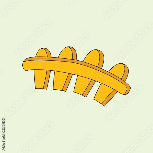 Minimalist cartoon graphic illustration of a yellow wooden garden fence. Ideal decorative design element for farm, countryside, landscaping, and game app UI design.