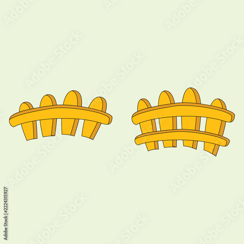 Minimalist cartoon graphic illustration of yellow wooden garden fences. Ideal decorative design element for farm, countryside, landscaping, and game app UI design.