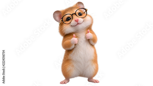 Pleased Hamster with Eyeglasses on a Transparent Background, Cute Fluffy Rodent with a Happy Expression, Adorable Pet Animal Character, Funny Hamster Portrait, Isolated Animal Clipart and Sticker Desi