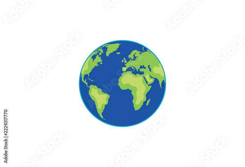 Stylized earth globe illustration with green landmasses and blue oceans