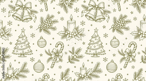 Seamless Christmas Pattern with Hand-Drawn Holiday Elements 