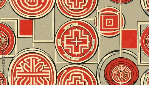 Korean red seal inspired abstract pattern