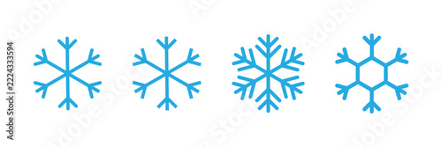 Snowflake Icon Set with Geometric Winter Snow Crystals for Christmas Decorations, Seasonal Greeting Cards and Cold Weather Designs