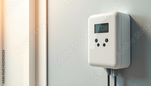 A contemporary smart electricity meter mounted on a clean interior wall, representing household power monitoring and digital energy management