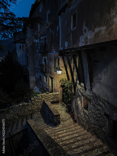 Albarracín medieval village illuminated at night by lantern light
