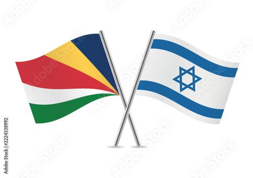 Seychelles and Israel crossed flags on a white background. Vector illustration.