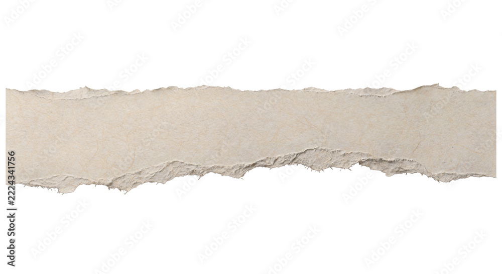 Horizontal strip of torn beige paper with rough edges isolated on ...