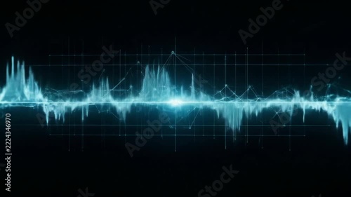 Abstract Blue Sound Waveform Visualization on Dark Background.
