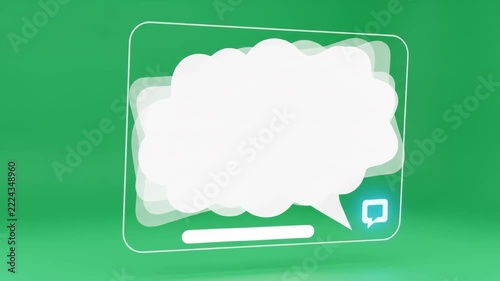 Abstract 3D rendering of a chat bubble interface on a green background.