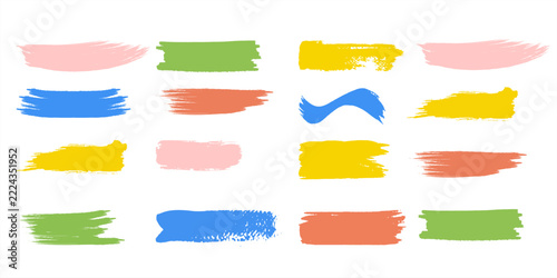 Brush paint stroke background set. Hand drawn brush paint stroke with splash color line ink texture. Watercolor abstract banner calligraphy pastel acrylic smooth background. Vector