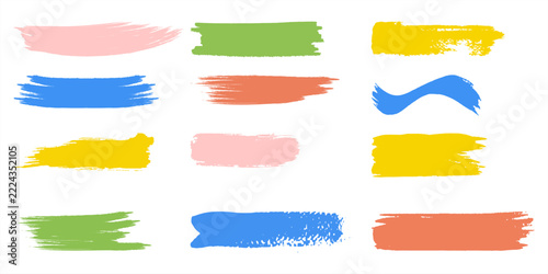 Brush paint stroke background set. Hand drawn brush paint stroke with splash color line ink texture. Watercolor abstract banner calligraphy pastel acrylic smooth background. Vector