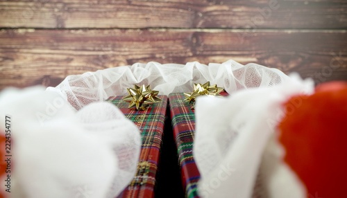 Close up on two gift boxes inside a bag