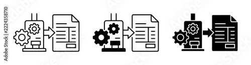 Process icons set with machine, gears and document for industry and business workflow