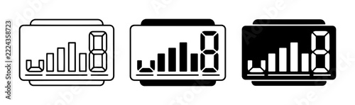 Bar chart icons set with digital display and bars for finance or technology