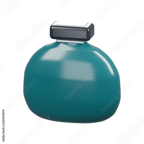 Teal perfume bottle with a dark cap with rectangular cap isolated on transparent background