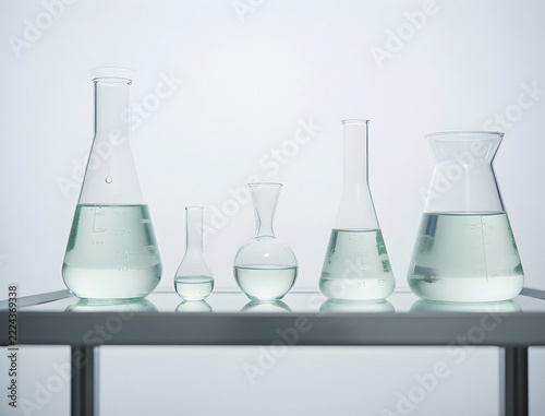 Laboratory glassware on shelf