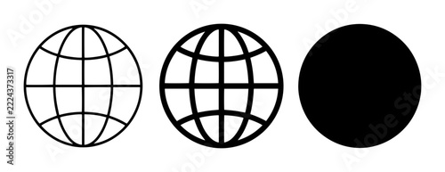 Globe icons set with outlines and solid fill for web and app