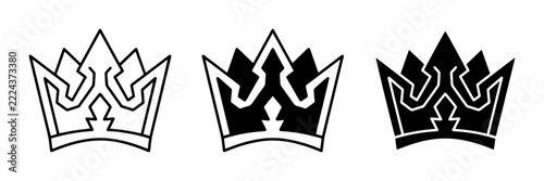 Crown icons set with outline and filled styles for royalty or leadership