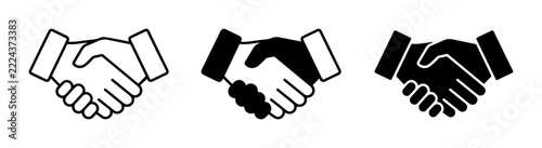 Handshake icons set with partnership, agreement and deal symbols, business and success