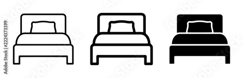 Bed icons set with outline and filled styles for web and print