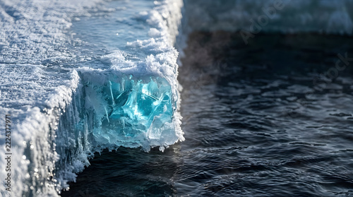Melting glacier edge over dark ocean
