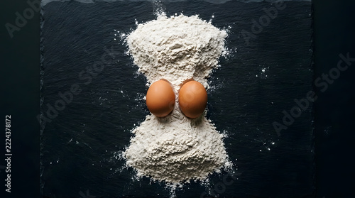 Flour and eggs shaped as hourglass