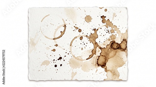 Coffee stains and rings on textured paper isolated on white