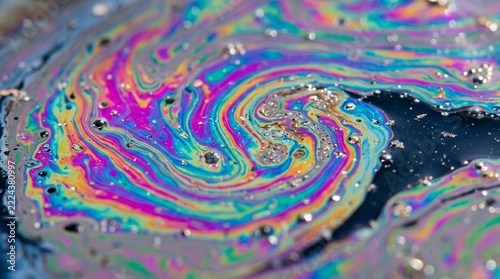 Abstract oil slick swirl with vibrant iridescent colors
