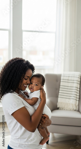 A mother cradles her baby, a tender moment symbolizing love, family, and new life, perfect for lifestyle or healthcare themes