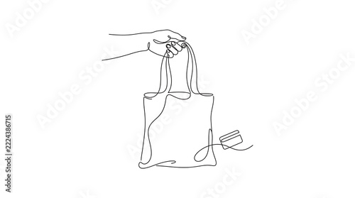 Hand Holding Shopping Bag Line Art