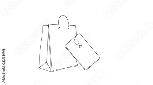 Digital Payment and Shopping Bag Outline Illustration