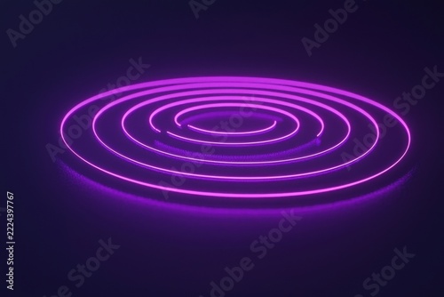 A glowing purple neon spiral composed of concentric circles floats against a dark background, creating a futuristic and mesmerizing visual effect.