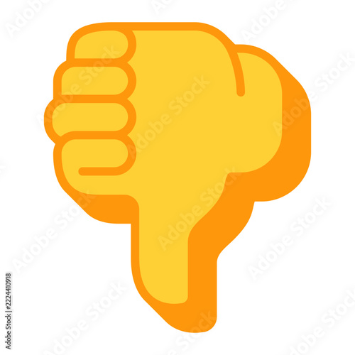 Thumbs Down Icon, flat design style, yellow hand showing disapproval, ideal for negative feedback and dislike buttons