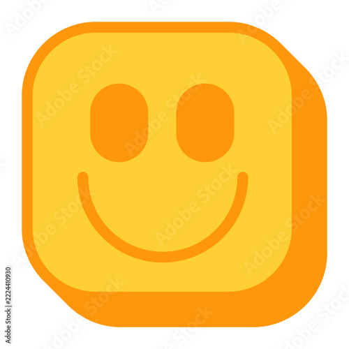Smiling Face Icon, flat design style, yellow happy face showing positive emotion, ideal for satisfaction surveys and reviews