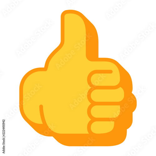 Thumbs Up Icon, flat design style, yellow hand showing approval, ideal for positive feedback and like buttons