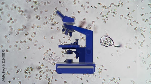 Light Microscope Animation with Blue Microscope and Floating Particles
