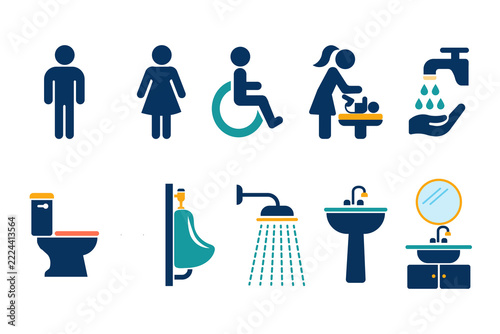 Modern-Bathroom Hygiene Icon Set