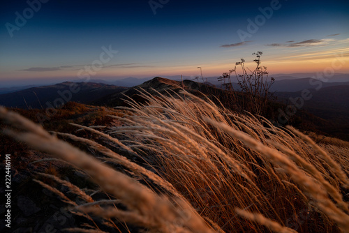 Autumn sunset landscapes in Bieszczady Mountains, Poland
