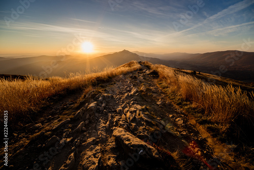 Autumn sunset landscapes in Bieszczady Mountains, Poland
