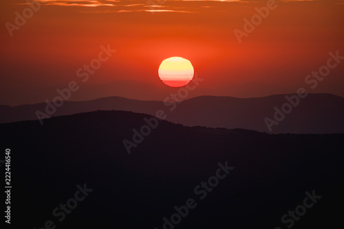 Autumn sunset landscapes in Bieszczady Mountains, Poland
