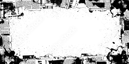 Newspaper grunge frame vector isolated black newsprint collage border on white