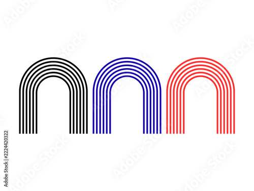 Neon arch lines in blue and red glowing stripes on black background