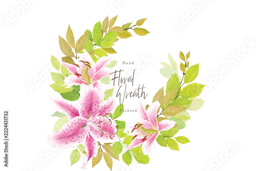 watercolor floral and leaves wreath 