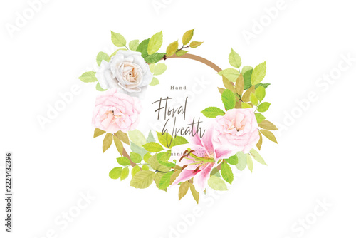 watercolor floral and leaves wreath 