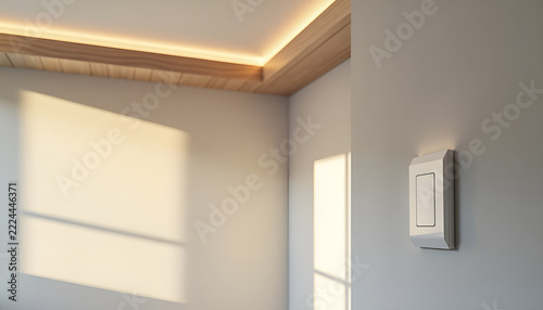 Minimalist LED lighting and a discreet wireless wall control in a contemporary interior