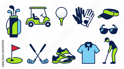 Golf Equipment and Sport Lifestyle Vector Icon Set