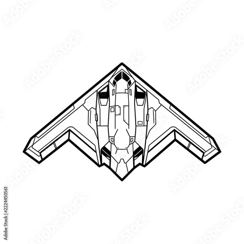 Stealth Bomber Aircraft Outline Icon - Modern Military Aviation & Technology