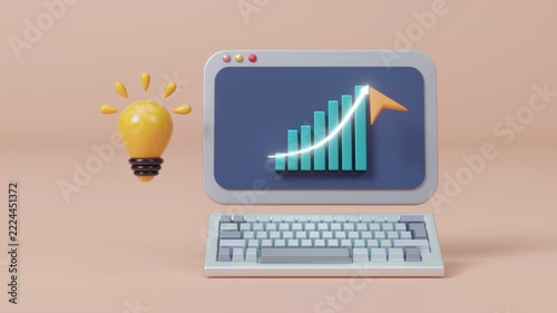 Business growth strategy drives business, growth and success on a tablet, representing business analytics, investment performance. Concept of business growth, data and strategic planning. 3d animation
