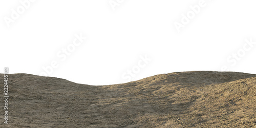 Dry rocky terrain with barren rolling hills and rough soil isolated on transparent background – 3D rendering.