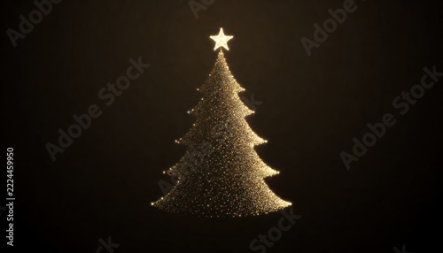 Elegant Christmas Tree with Glittering Sparkles and Star on Top Against Dark Background